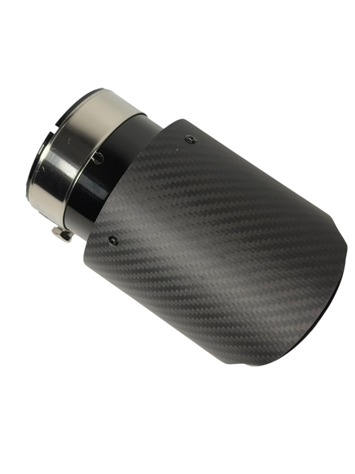 JackSpania Racing carbon fiber exhaust pipe tip, 3-inch universal tailpipe with sleek black finish and polished edge.