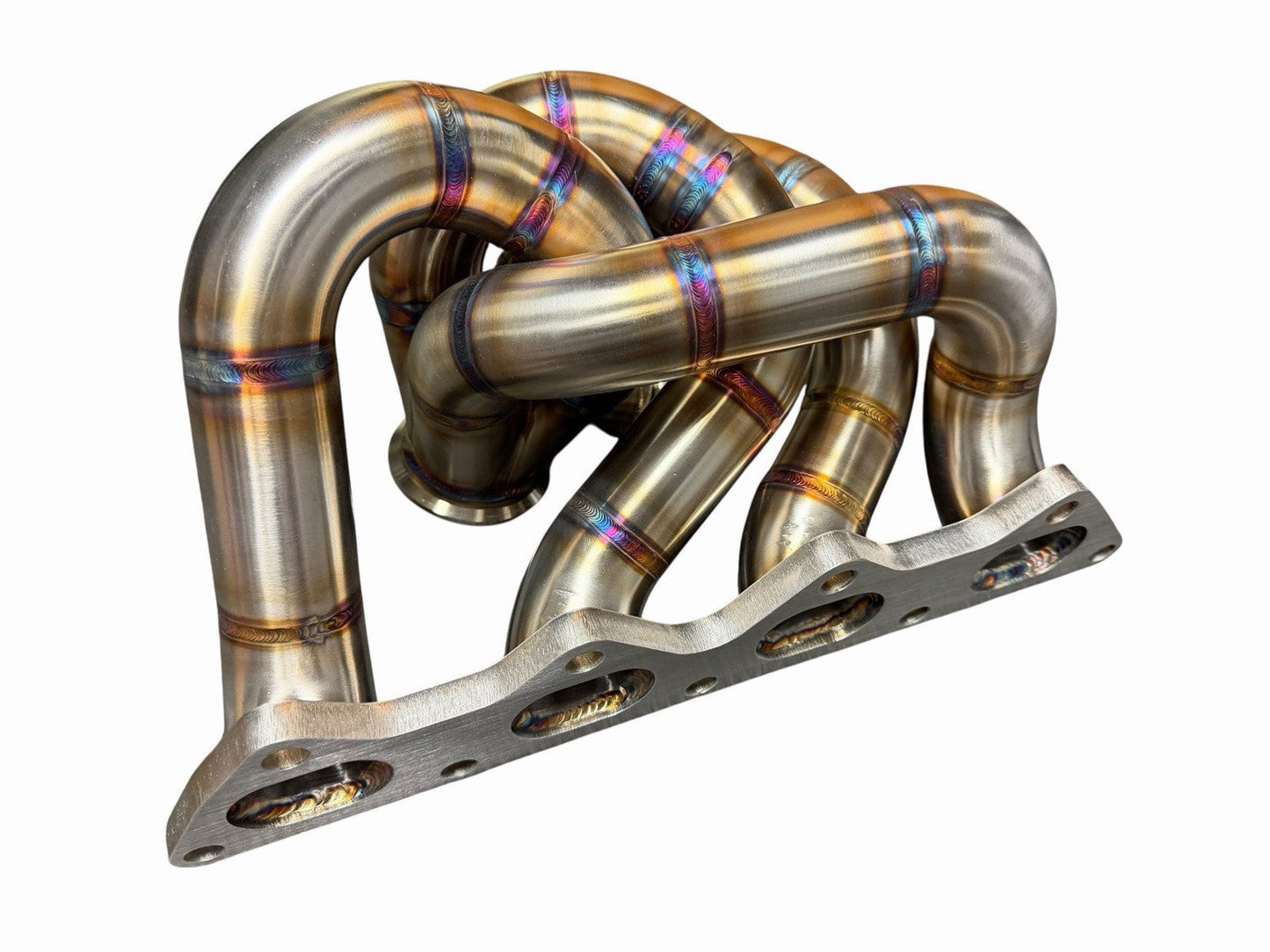 316SS tubular turbo manifold for Evo 7-9 with 44mm wastegate, V-band Garrett G25 G30, by JackSpania Racing, shown in image