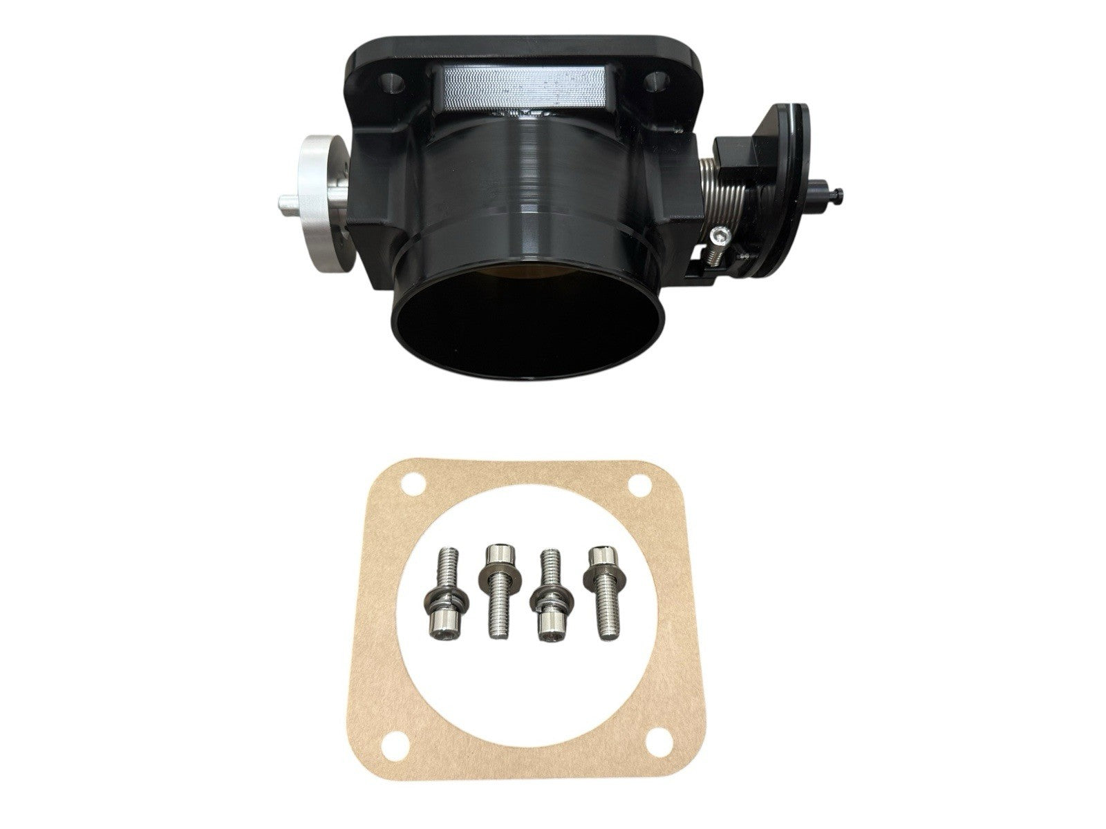90mm throttle body and 4-inch hose coupling adapter for 2JZ and 1JZ engines, made by JackSpania Racing, with inlet connection.
