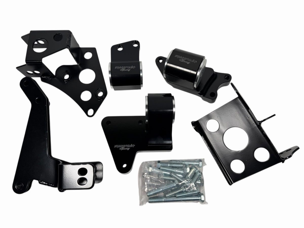 JackSpania Racing billet K Series engine motor mounts for Honda Civic 96-00 EK, compatible with K20 and K24 swaps, CNC machined.