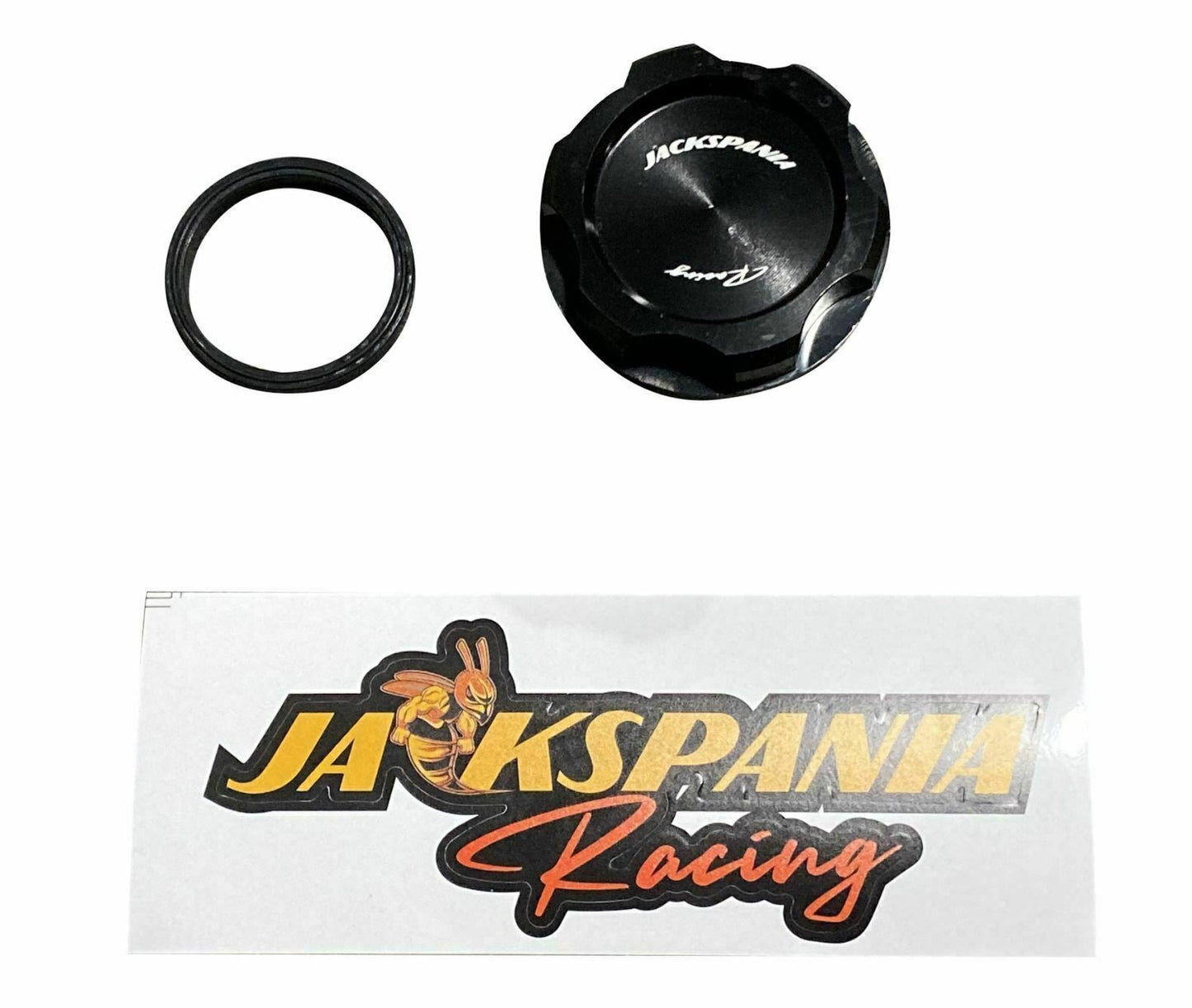 Jack Spania Racing BDFHJK Series valve cover oil cap for engine parts, showing the black metal cap with branding details.