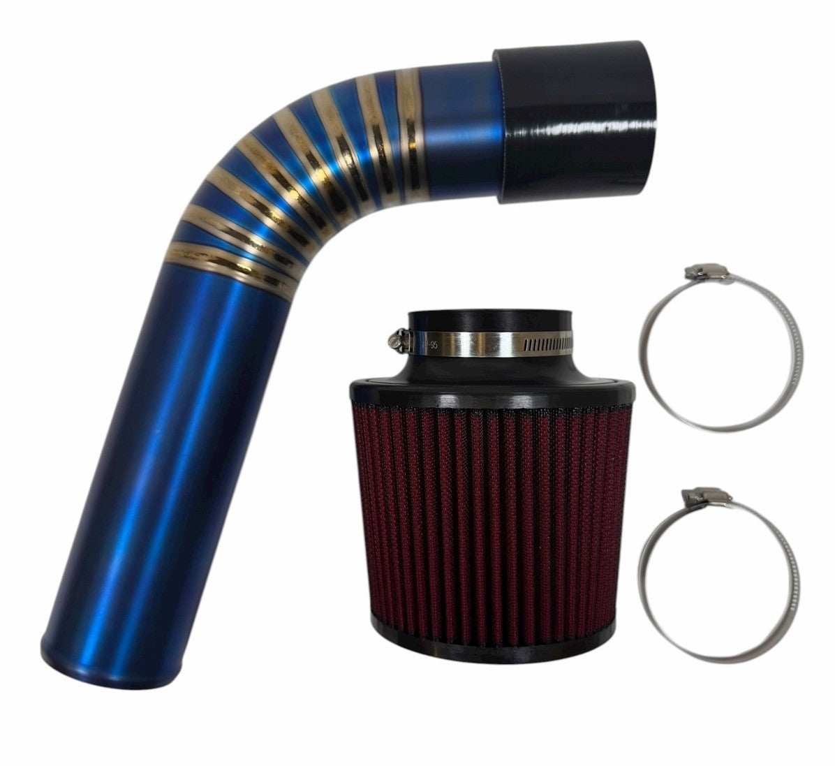 JackSpania Racing B D H Series 3-inch titanium pie cut cold air intake pipe for EG, EK, and DC engine applications.