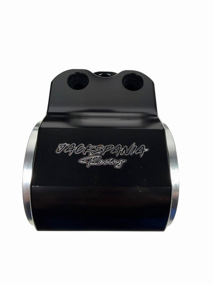 CNC solid engine mount for Honda EK Civic B16 B18 B20 from JackSpania Racing, showing the metal mounting bracket and bolts.