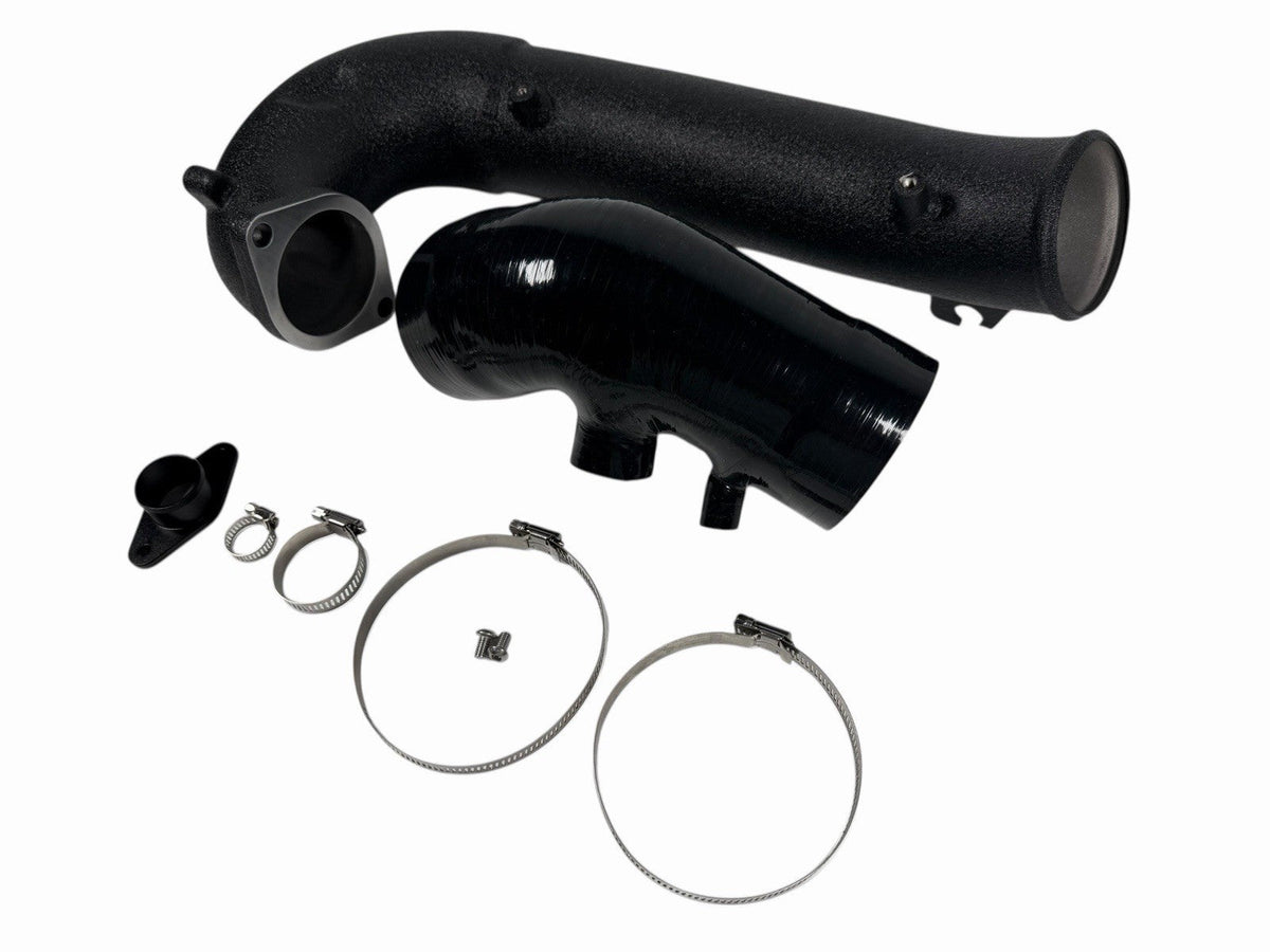 Honda Civic Type R FK8 turbo inlet pipe upgrade kit from JackSpania Racing, showing the polished metal inlet pipe with connectors.