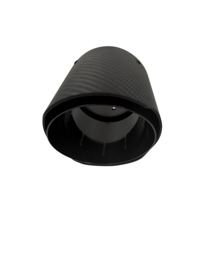 JackSpania Racing carbon fiber exhaust pipe tip, 3-inch universal tailpipe for car exhaust systems, sleek and lightweight design.