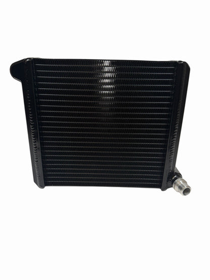 JackSpania Racing auxiliary cooling radiator for Mercedes AMG GT S, C63, GLE63, GLS63 engine parts, mounted in engine bay.