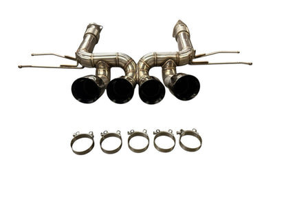 JackSpania Racing exhaust pipe for Chevrolet Corvette C8 Z06 5.5L V8, 3-inch muffler pipe, showing polished metal finish.