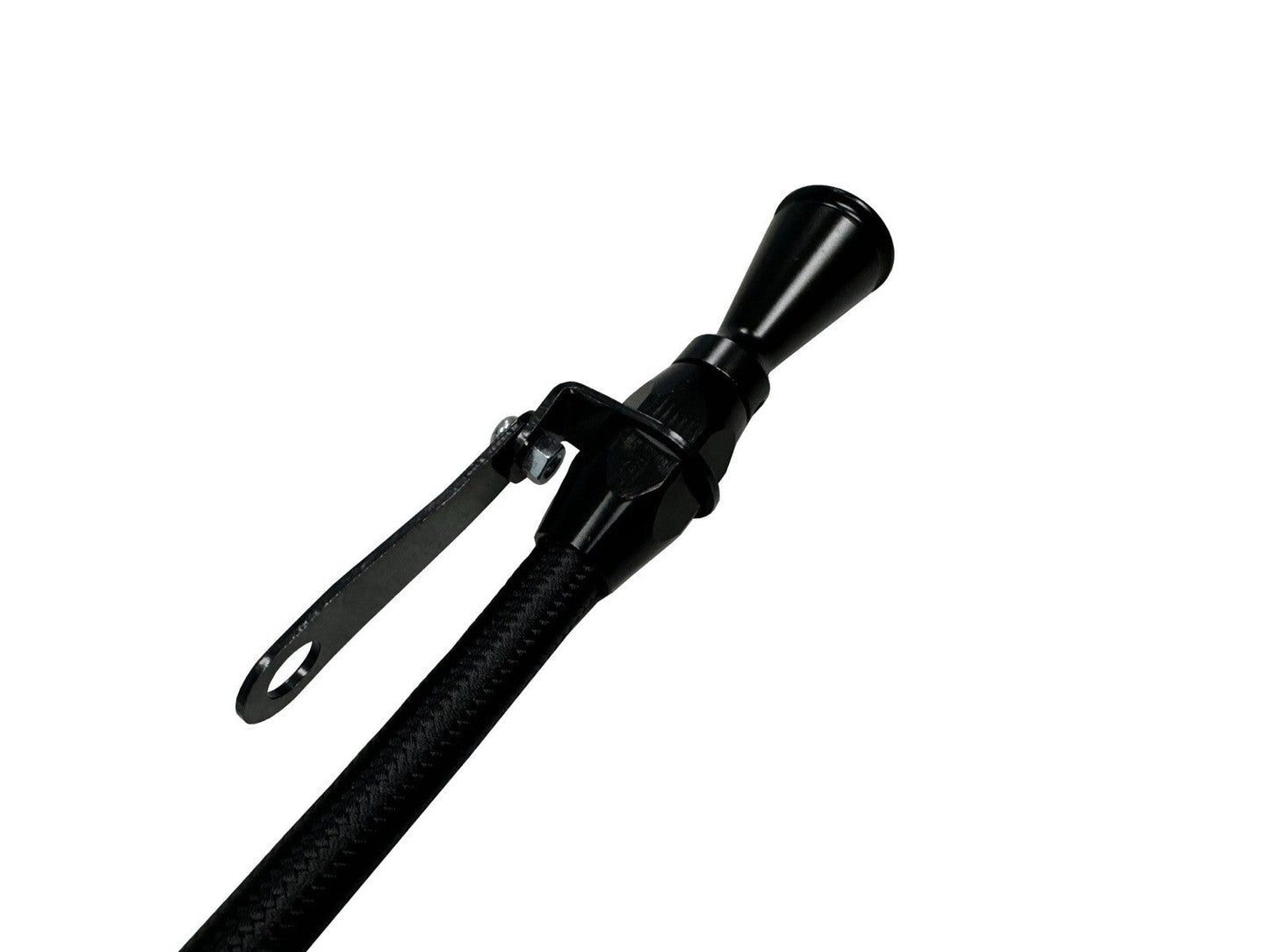 Steel braided oil dipstick for JZ engine, billet aluminum construction, compatible with 1JZ and 2JZ Supra engine swaps.