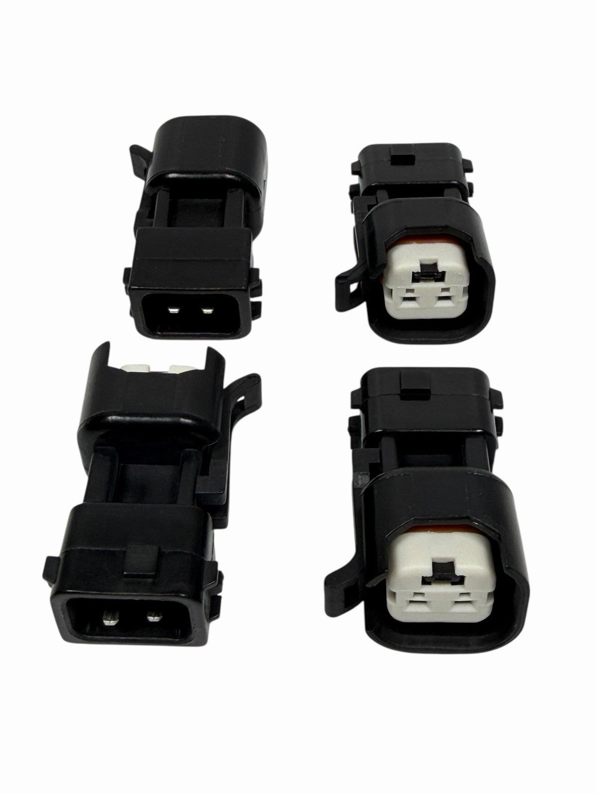 JackSpania Racing EV6 EV14 fuel injector adapter quick connector harness set for engine upgrades, compatible with OBD2 style fuel injectors.