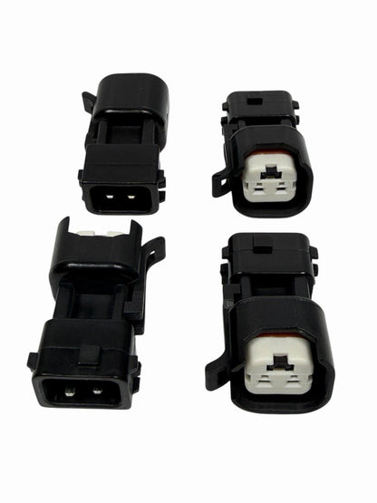 JackSpania Racing EV6 EV14 fuel injector adapter quick connector harness set for engine upgrades, compatible with OBD2 style fuel injectors.