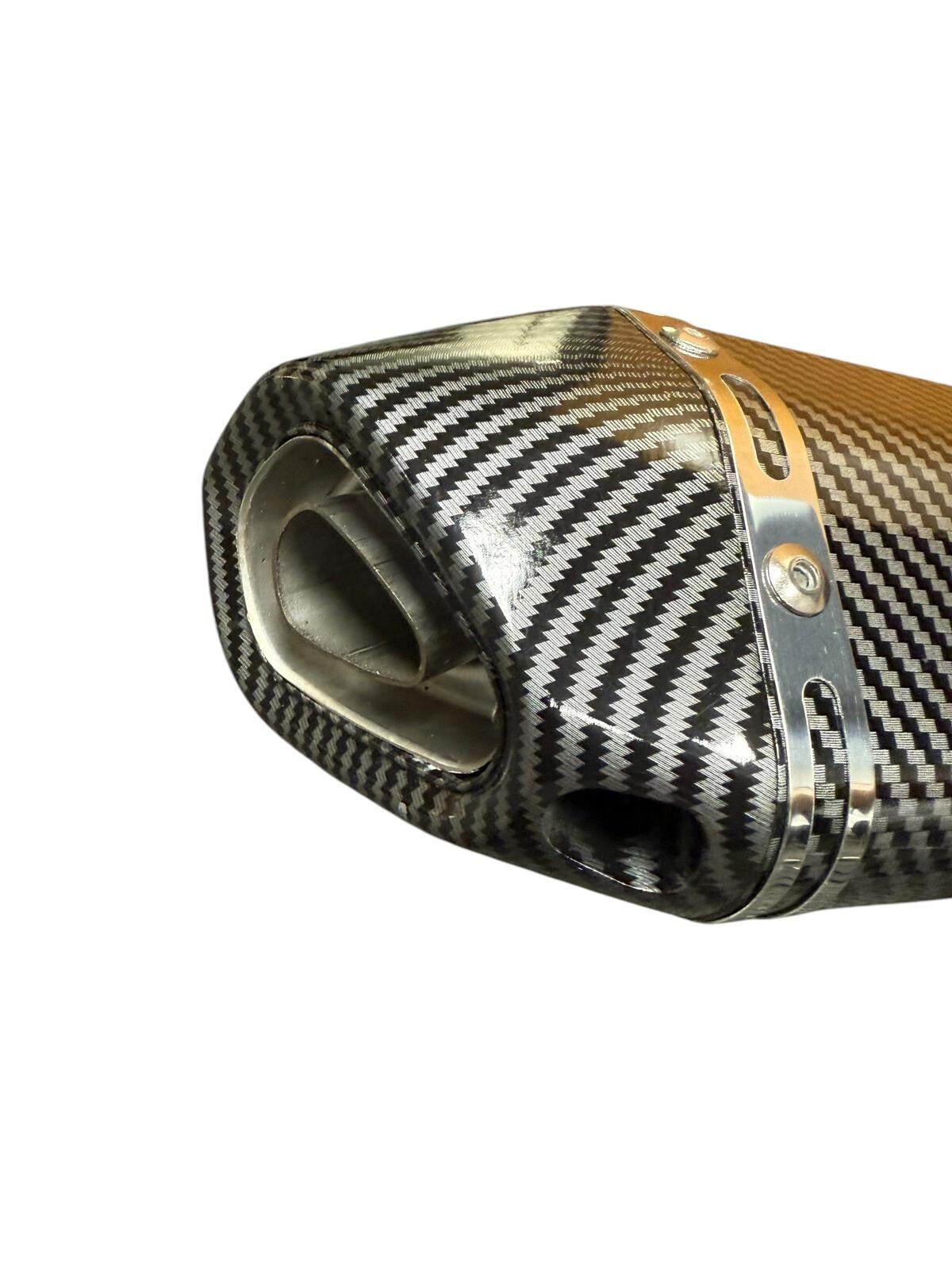 JackSpania Racing slip-on 51mm motorcycle exhaust muffler pipe with DB killer silencer, showing the sleek metal design and mounting flange.