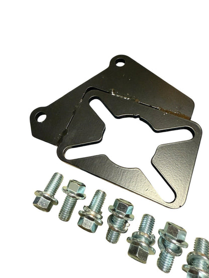 JackSpania Racing steel rear disc conversion bracket kit for Honda Civic EG EK hatch, coupe, and sedan interior installation.