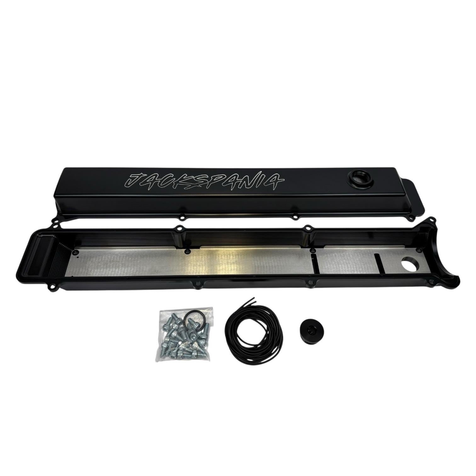 Toyota Supra 2JZGTE VVTI billet valve covers with anodized oil cap and bolts, engine parts by JackSpania Racing.