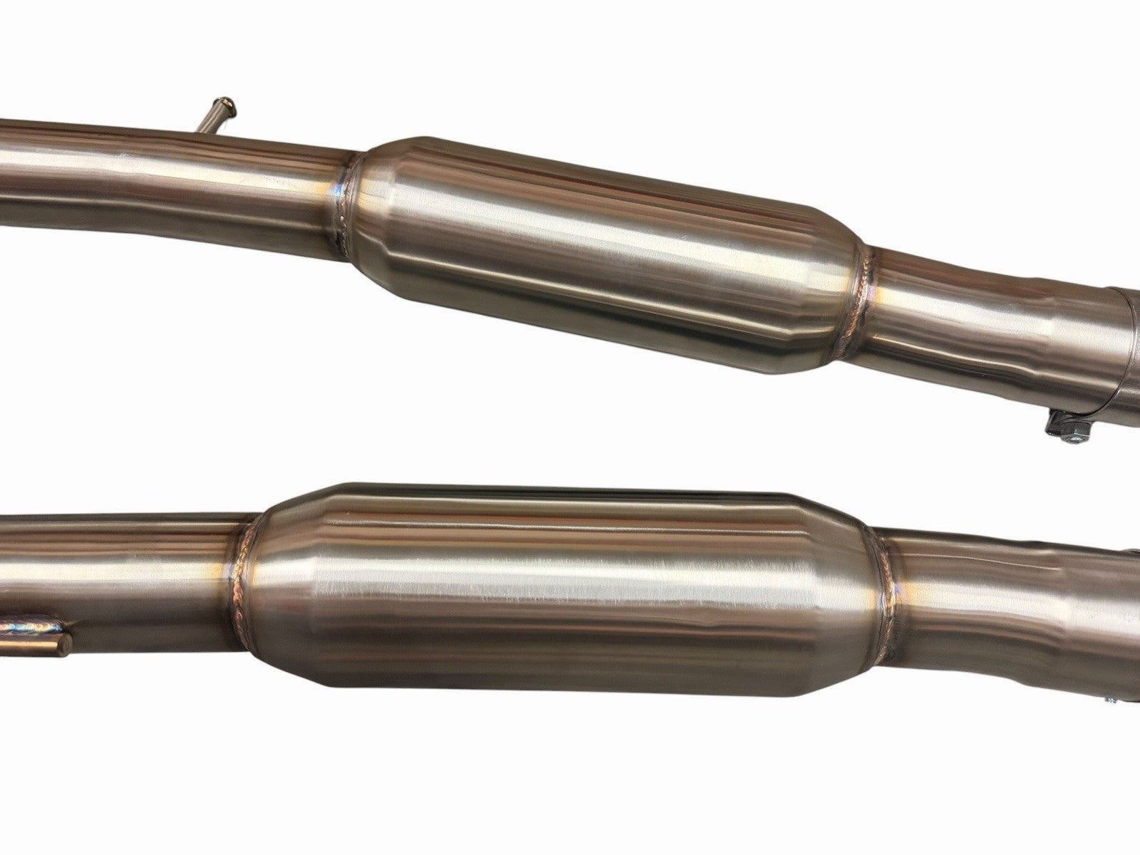 Dual 3-inch cat back exhaust muffler system for 2016-2023 Infiniti Q50 Q60 3.0T RWD by JackSpania Racing, showing polished exhaust tips.