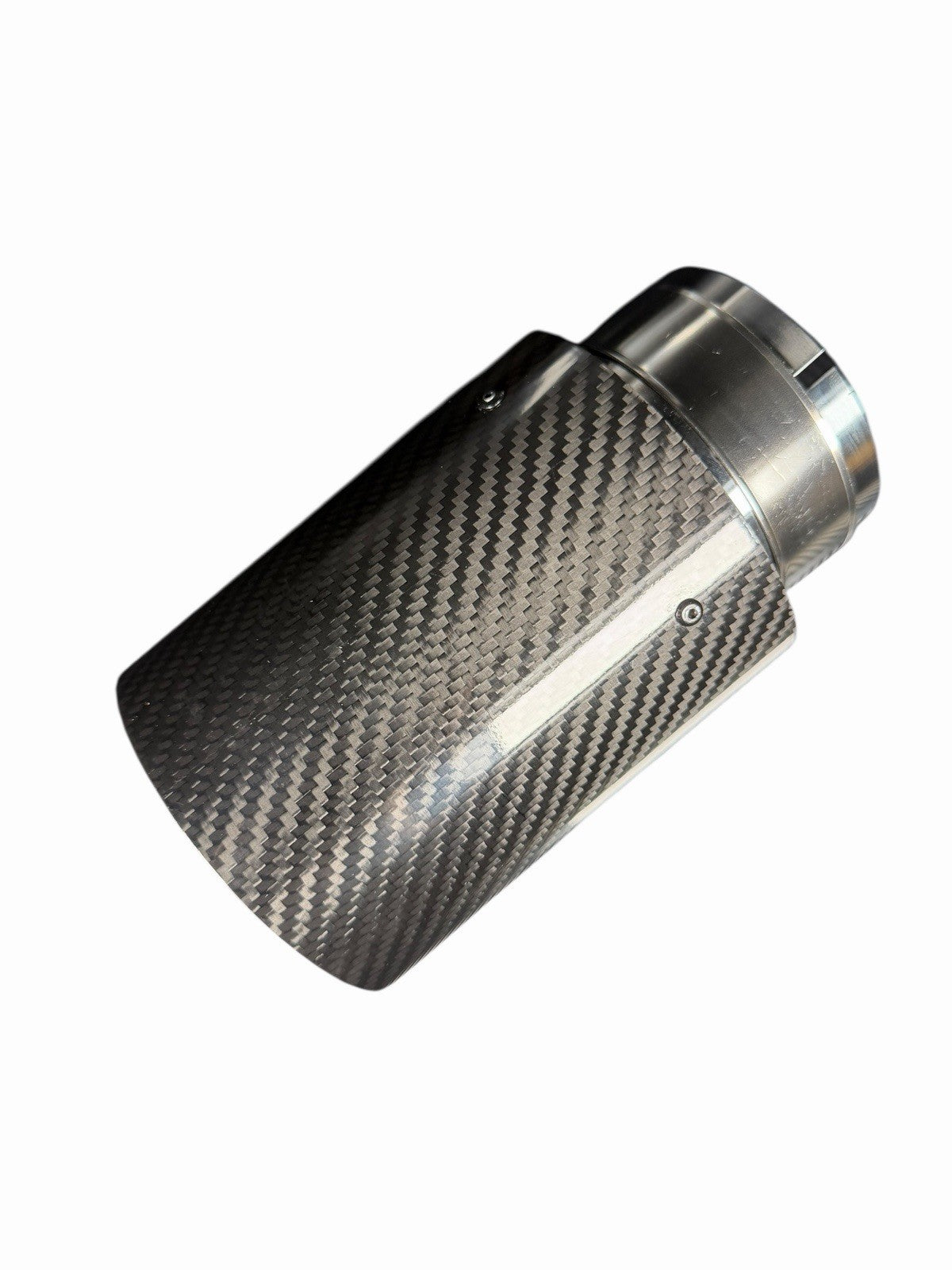 Gloss resonated carbon fiber exhaust pipe tip, 3-inch M Performance style, by JackSpania Racing, showcasing sleek carbon fiber finish.