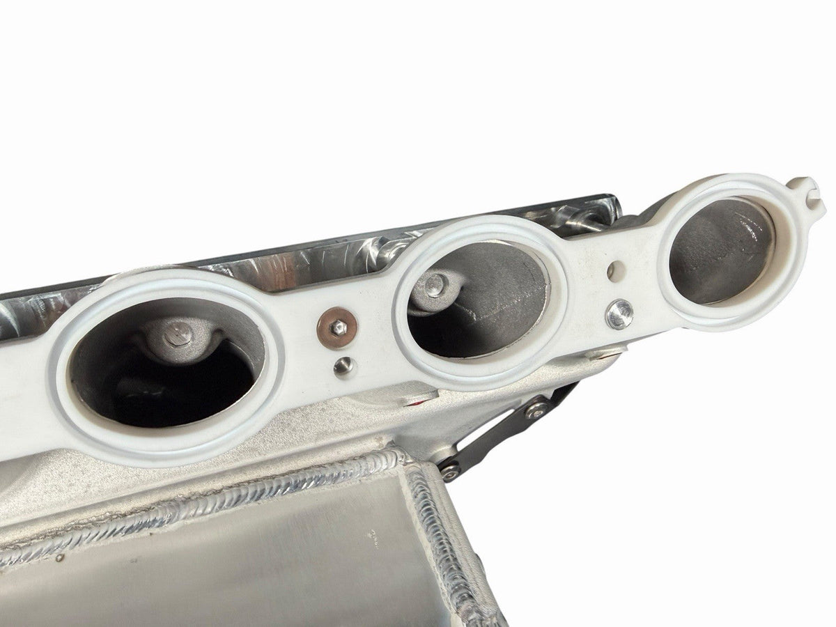 Cast aluminum charge cooler intake manifold for BMW G87 M2, G80 M3, G82 M4 S58 engine by JackSpania Racing.