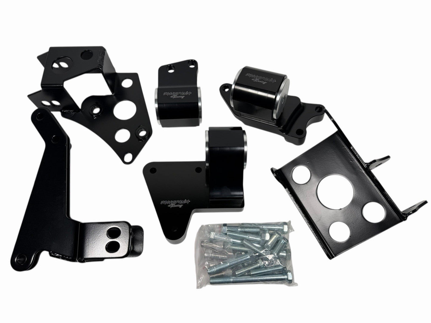 Billet K Series engine motor mounts by JackSpania Racing for Honda Civic 96-00 EK with CNC finish, compatible with K20 and K24 swaps.