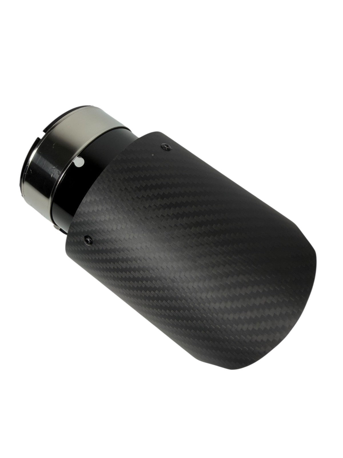 JackSpania Racing carbon fiber exhaust pipe tip, 3-inch universal tailpipe, showcasing sleek black finish and durable construction.