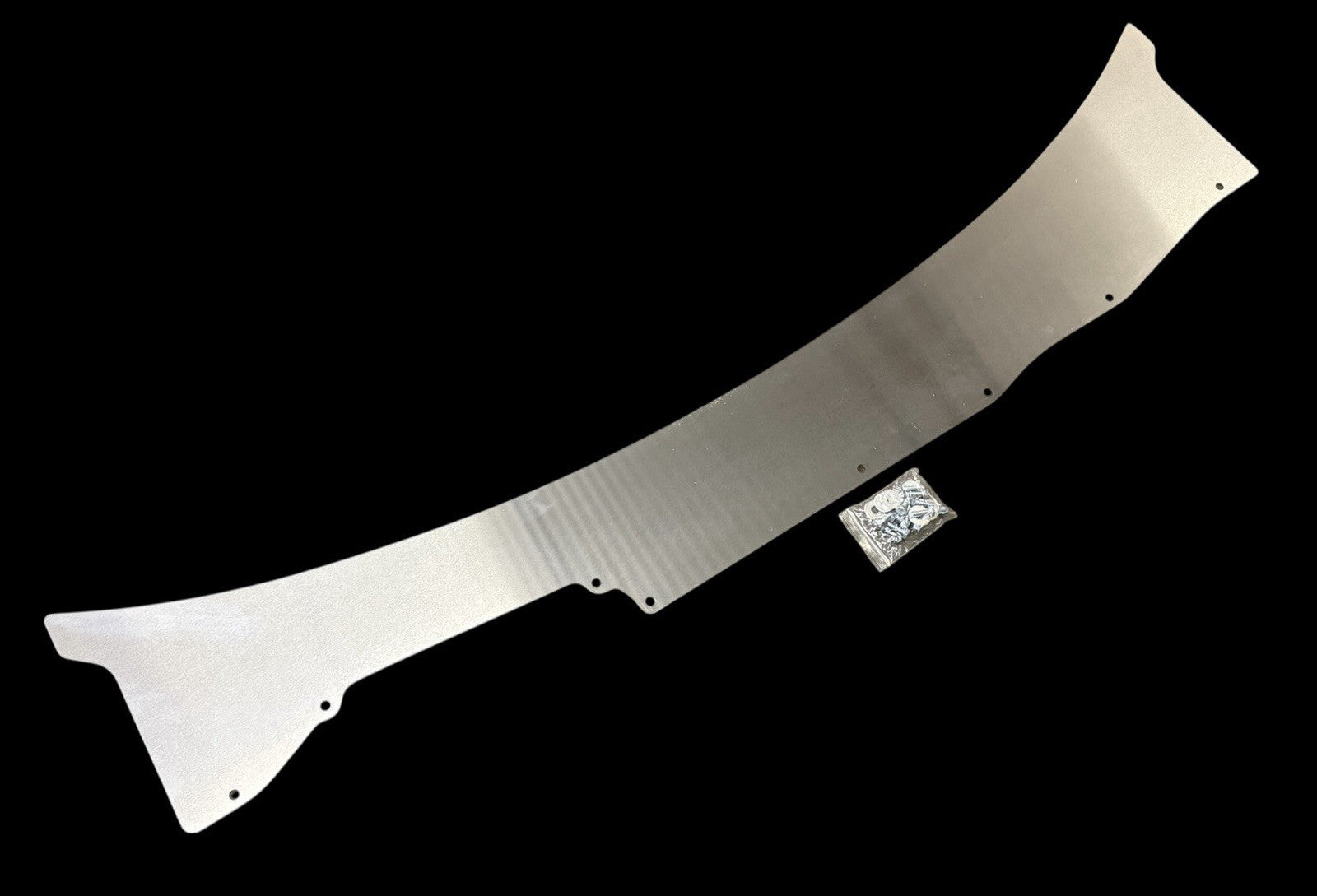 Aluminum windshield wiper cowl for Honda Civic EK 96-00 hatch, coupe, sedan, Si by JackSpania Racing, showing the sleek metallic finish.