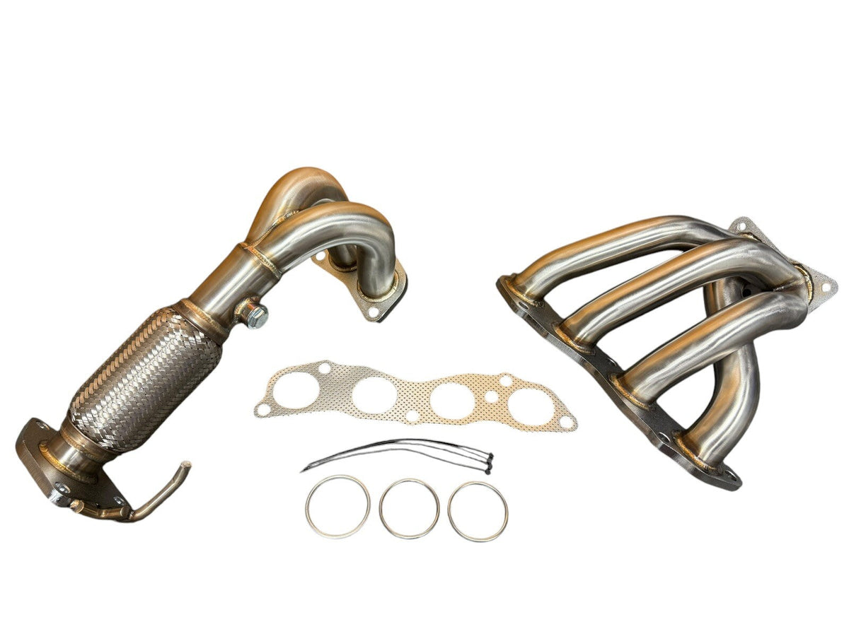 Stainless steel exhaust header for 2003-2007 Honda Accord LX 2.4L K24 engine by JackSpania Racing, showcasing the polished metal design.