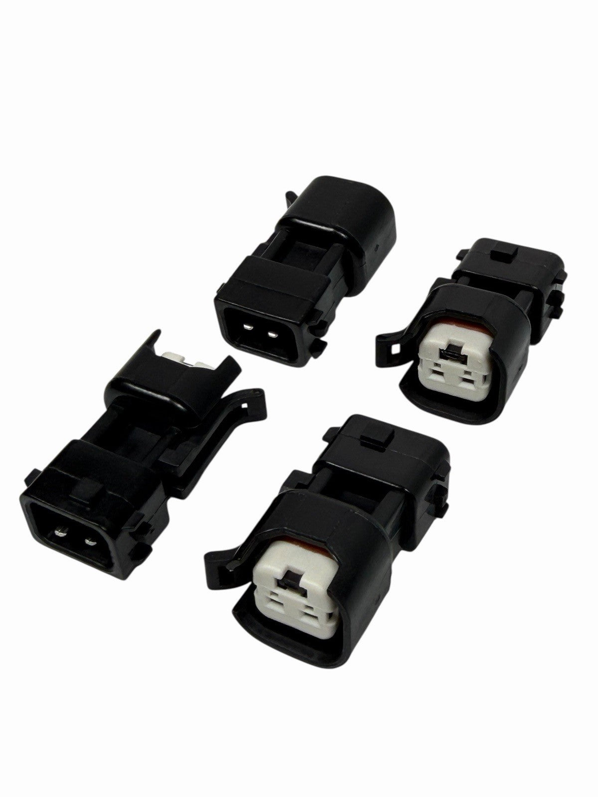 JackSpania Racing EV6 EV14 fuel injector adapter quick connector harness set for engine fuel system, shown with connectors and wiring.