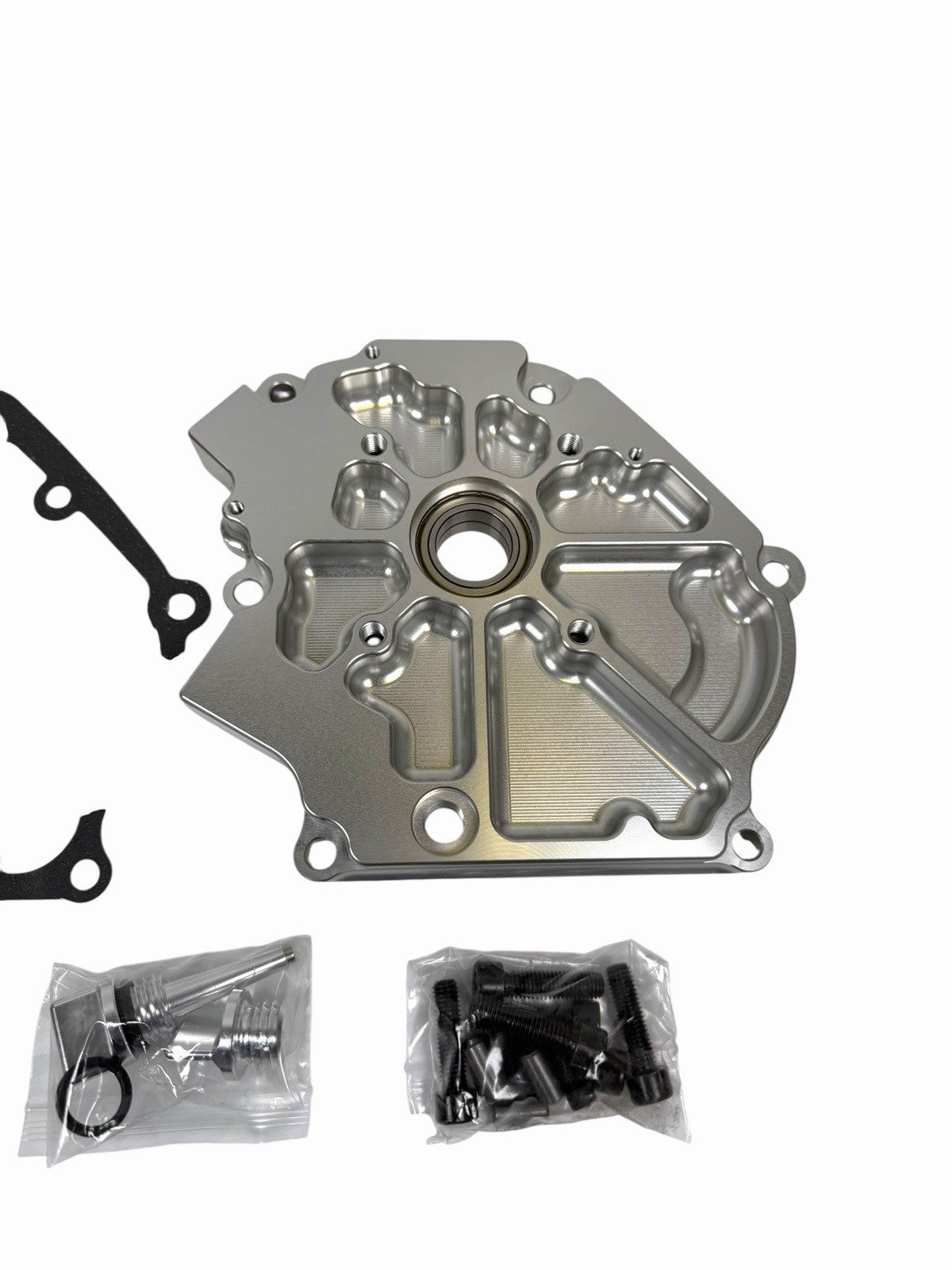 Dual bearing billet side cover for GX200 Predator Hemi engine by JackSpania Racing, featuring durable metal construction.