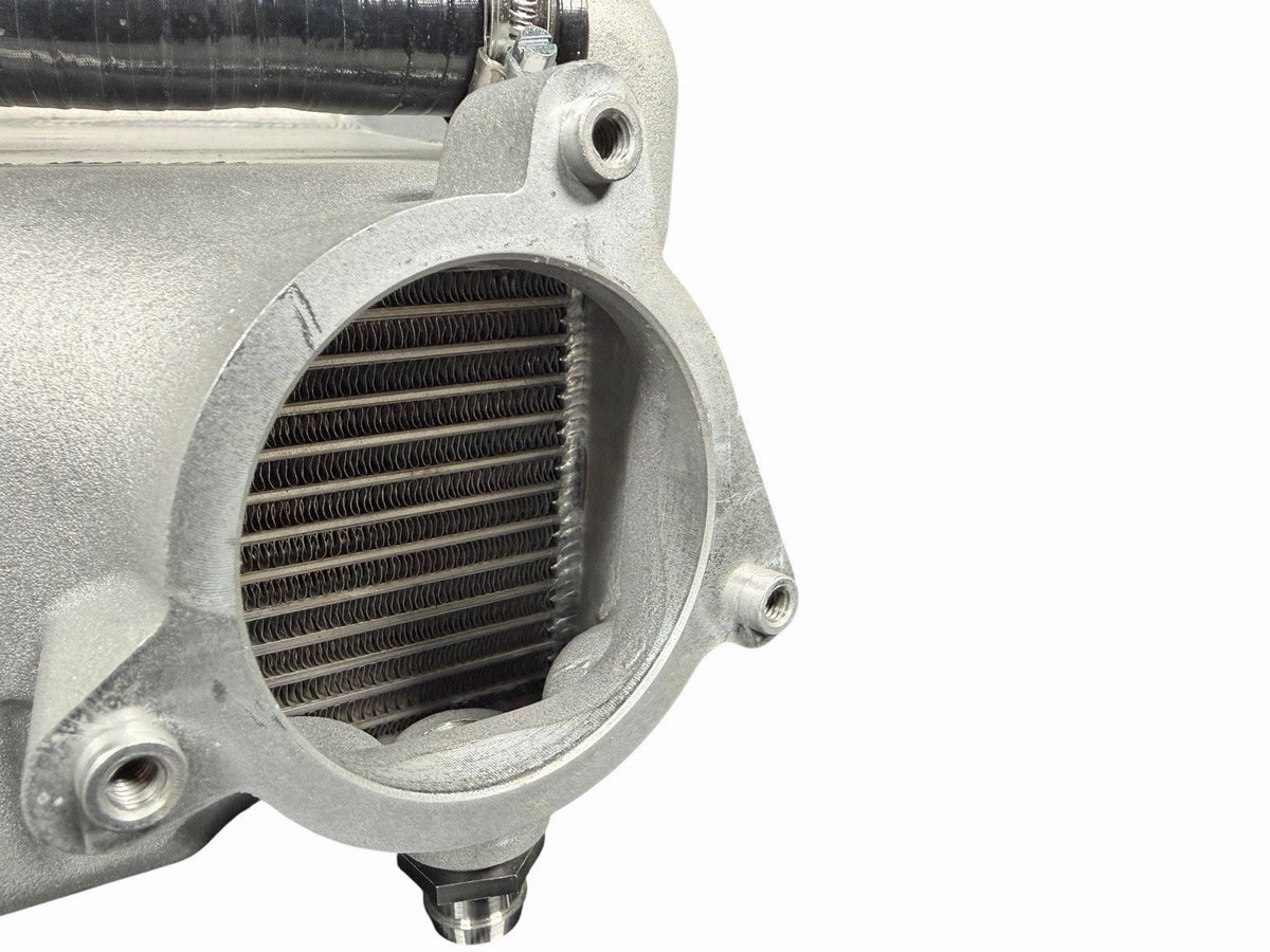 Cast aluminum charge cooler intake manifold for BMW G87 M2, G80 M3, G82 M4 S58 engine, by JackSpania Racing.