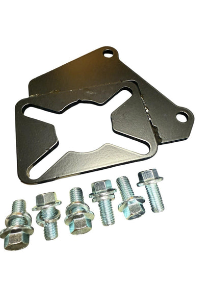 JackSpania Racing steel rear disc conversion bracket kit for Honda Civic EG EK hatch, coupe, and sedan interior installation.
