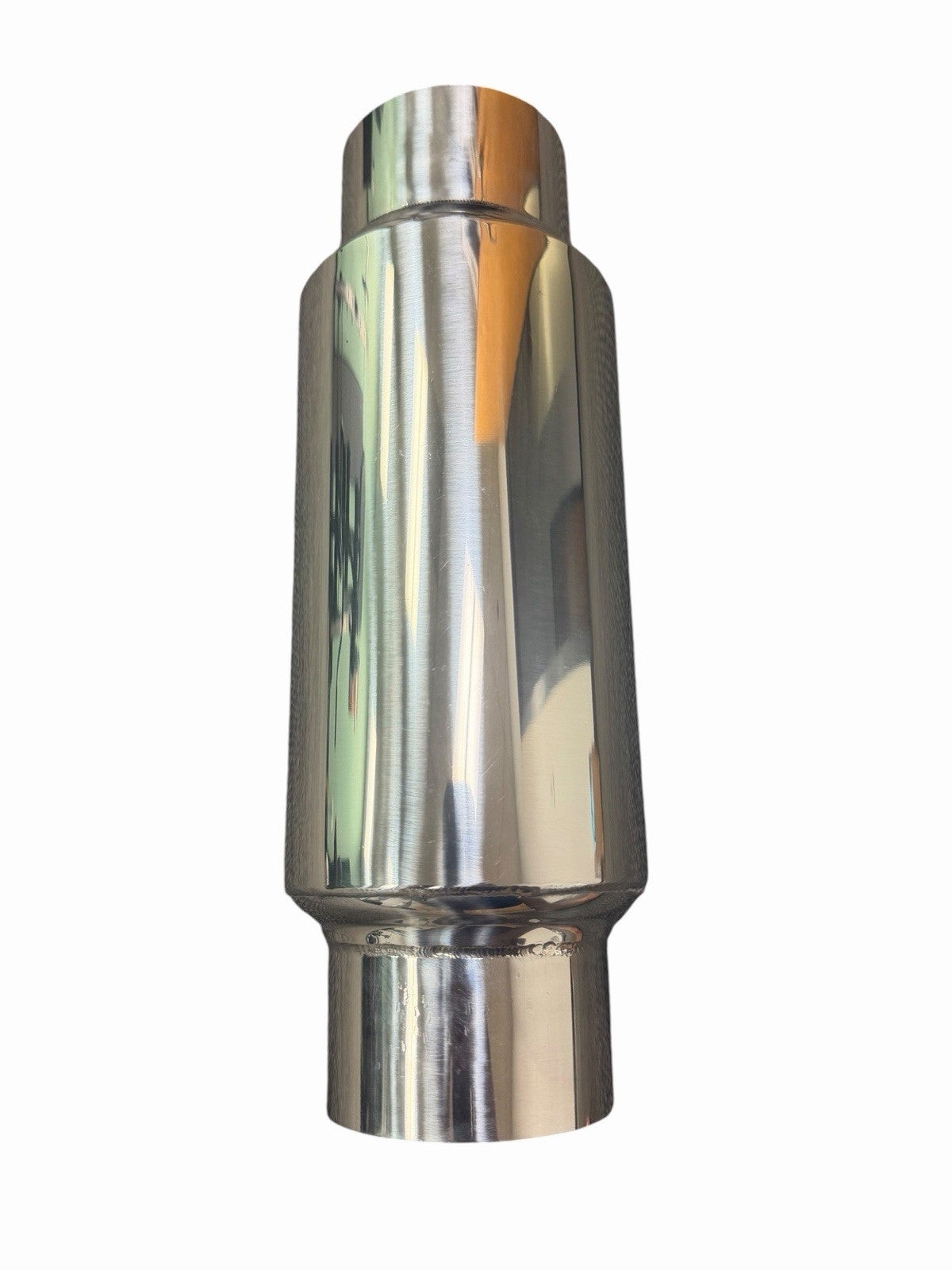 JackSpania Racing 2.5" and 3" inlet/outlet mini muffler exhaust resonator made of steel, designed for performance exhaust systems.