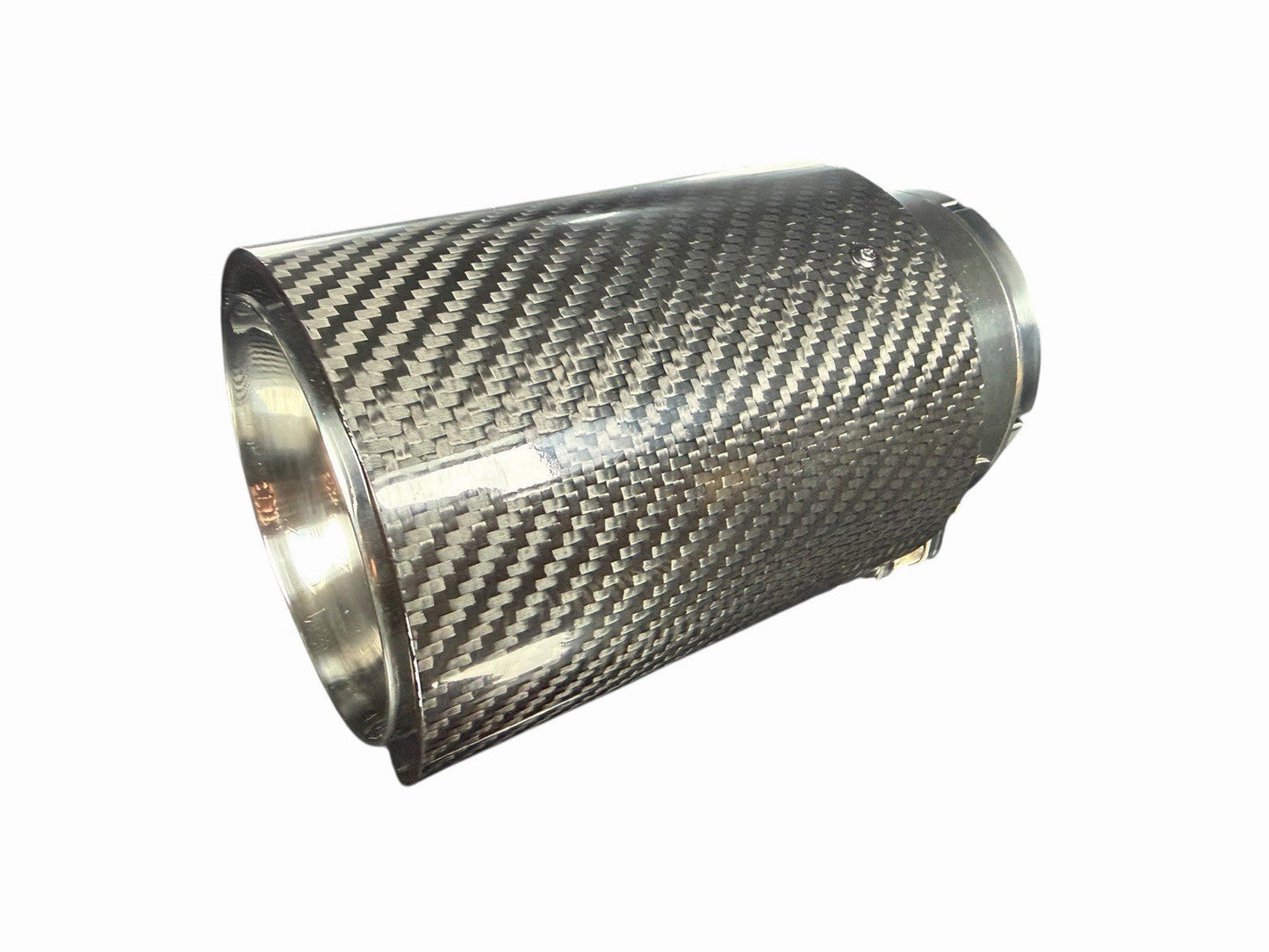 JackSpania Racing Gloss Resonated Carbon Fiber Exhaust Pipe Tip, 3-inch M Performance style, showcasing a sleek, shiny carbon fiber finish.