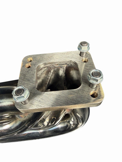 BMW E46 E36 E39 tubular top mount turbo manifold by JackSpania Racing with T3 T4 flange and 44mm wastegate, V2 exhaust part