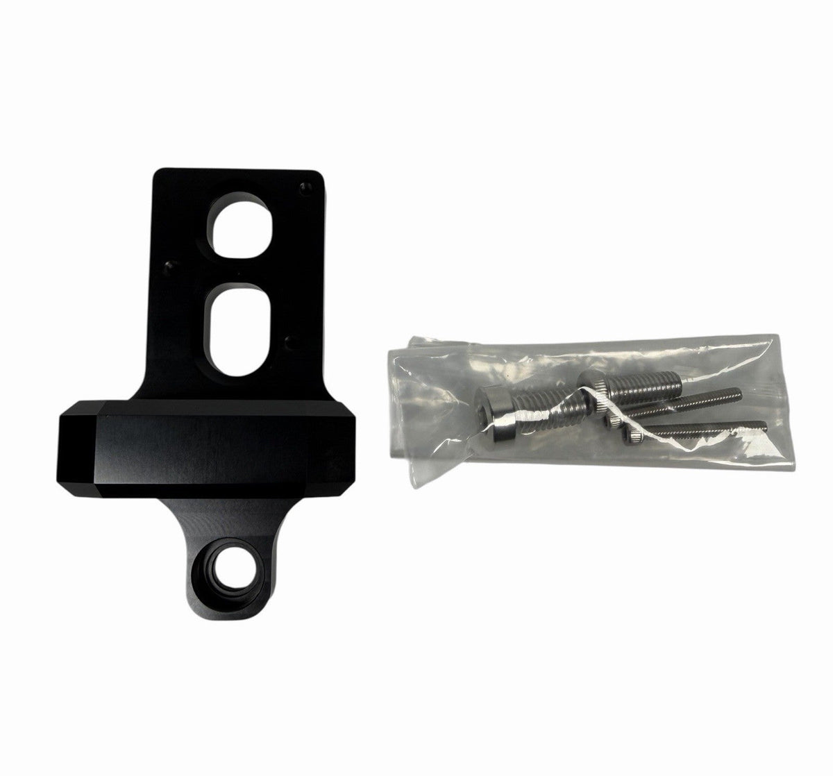 JackSpania Racing billet 4-port AEM boost controller solenoid valve mount bracket for engine installation.