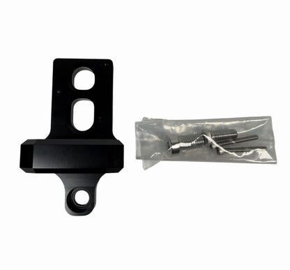 JackSpania Racing billet 4-port AEM boost controller solenoid valve mount bracket for engine installation.