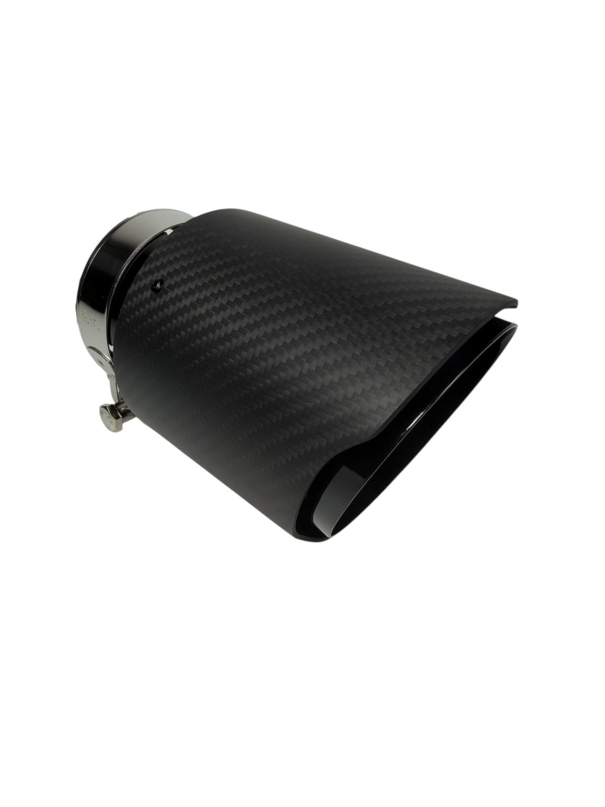 JackSpania Racing carbon fiber exhaust pipe tip, 3-inch universal tailpipe, with sleek black finish and polished tip for car exhaust upgrade.