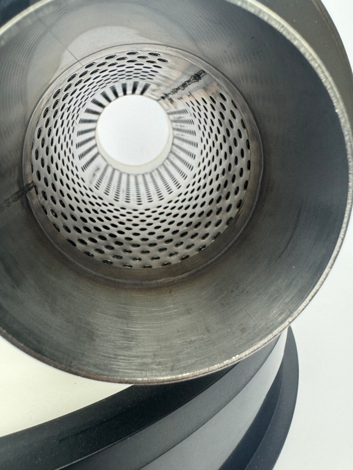 Stainless steel 2.5" and 3" inlet turn down pie cut dolphin muffler exhaust part by JackSpania Racing, showing polished metal surface