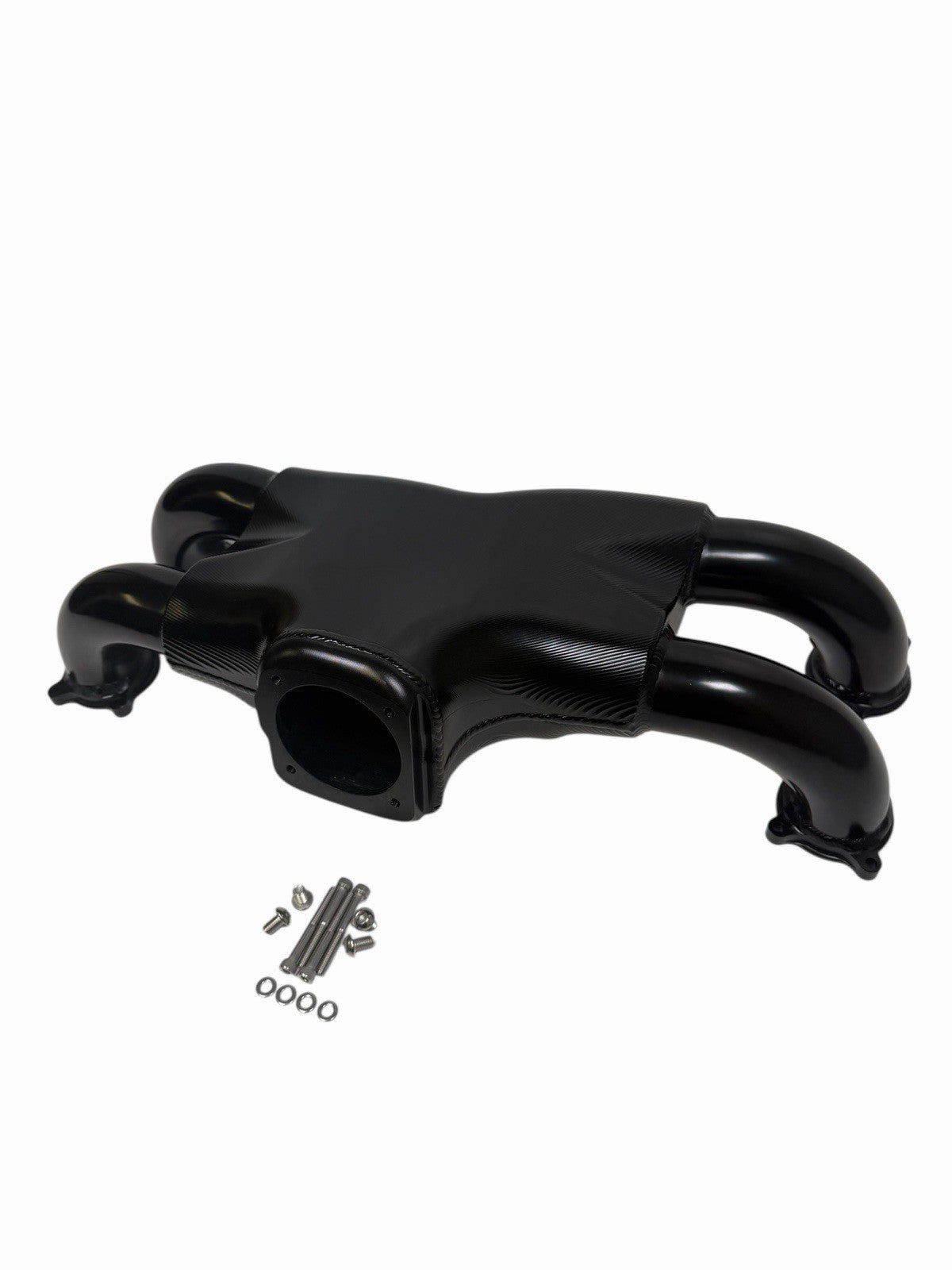 Rear facing billet intake manifold for Subaru WRX STI, 04-21, with 64mm throttle body, by JackSpania Racing.