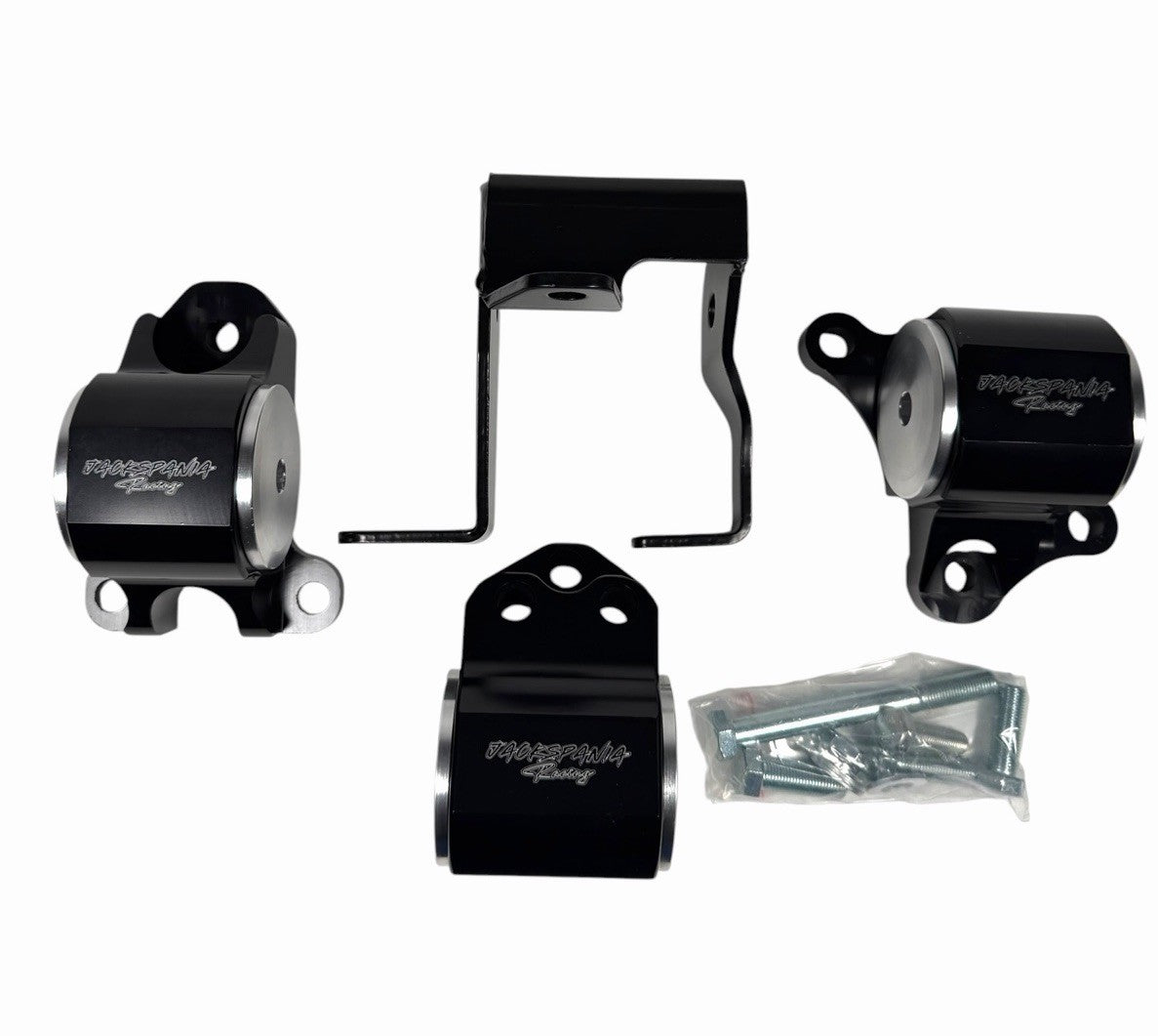 CNC solid engine mount for Honda EK Civic B16 B18 B20 engines, made by JackSpania Racing, showing the metal mount component.
