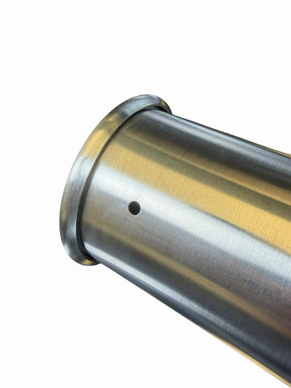Stainless steel brushed rolled tip muffler with 3-inch outlet and spoon style design, compatible with universal exhaust systems by JackSpania Racing.