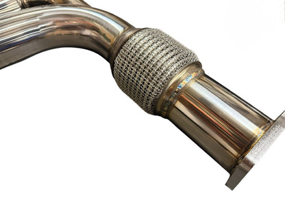 JackSpania Racing axle back exhaust for Chevrolet Corvette C8 2020+ 6.2L V8 with 3-inch Helmholtz muffler, showing polished metal pipes