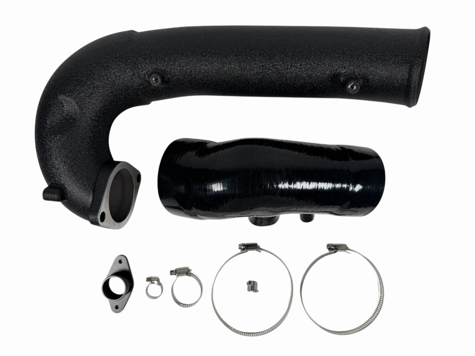 Honda Civic Type R FK8 turbo inlet pipe upgrade kit from JackSpania Racing, showing the metal pipe and connecting components.