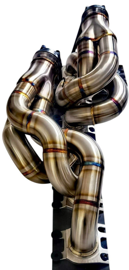 JackSpania Racing Lamborghini Aventador LP700 LP720 LP740 SV LP750 F1 exhaust header showing equal length metal pipes and polished finish.