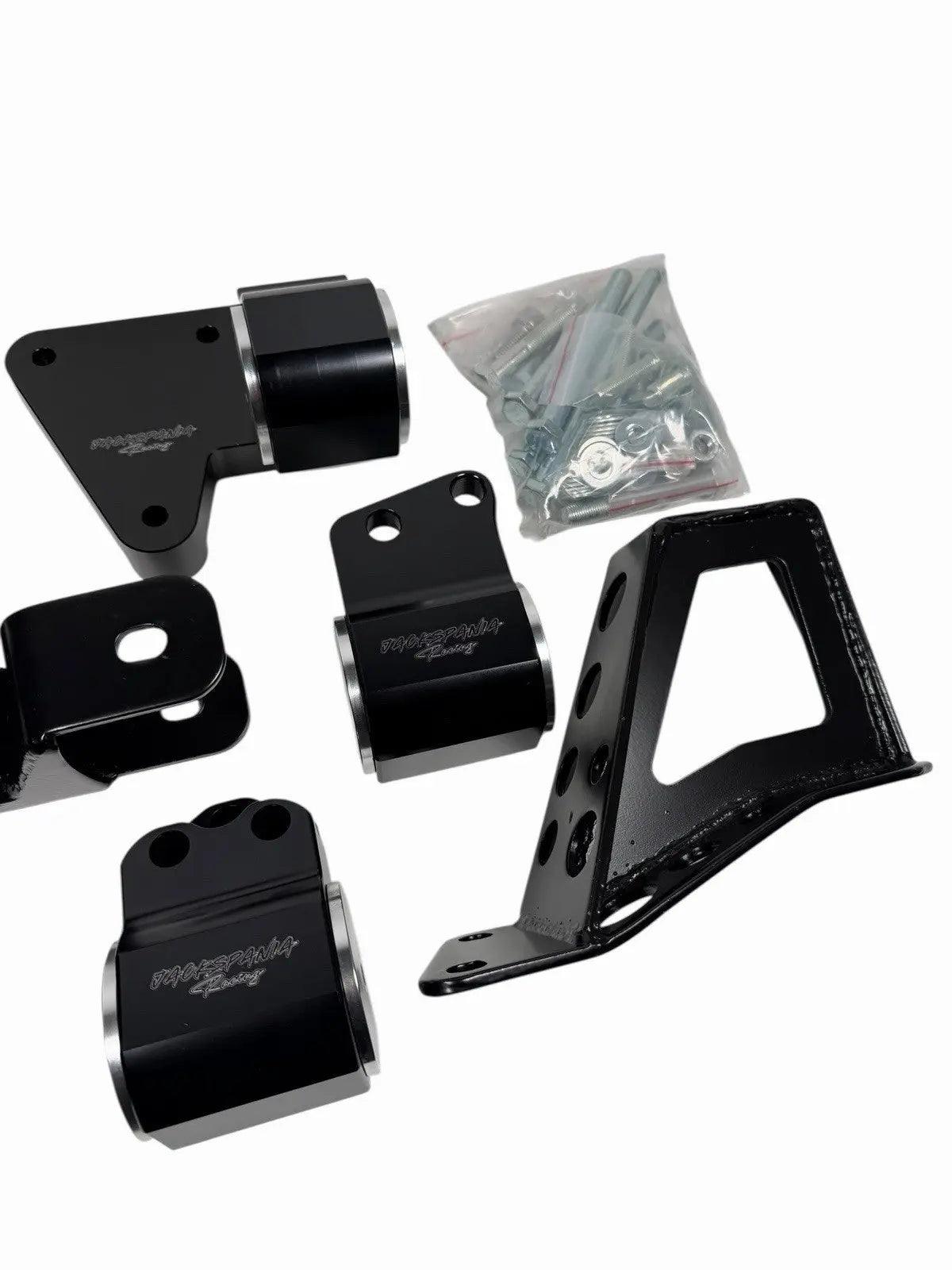 Engine mount bracket for K-Swap Honda Civic 92-95 EG K20 K24 K-Series from Jack Spania Racing, showing the metal bracket and mounting points.
