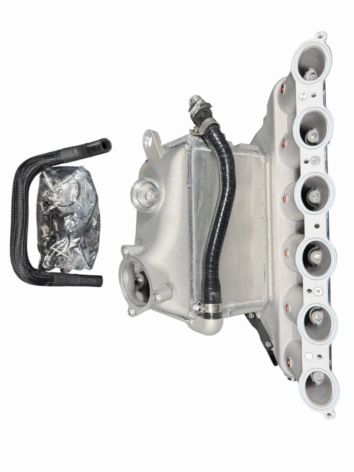 Cast aluminum charge cooler intake manifold for BMW G87 M2, G80 M3, G82 M4 S58 engine by JackSpania Racing.
