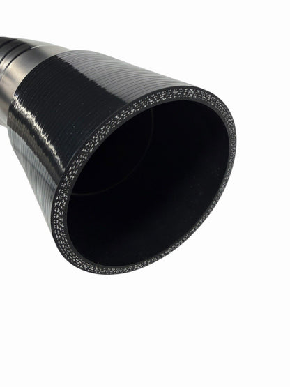 JackSpania Racing B D H Series 3-inch titanium pie cut cold air intake pipe for EG EK DC engine, showcasing the polished metal finish.