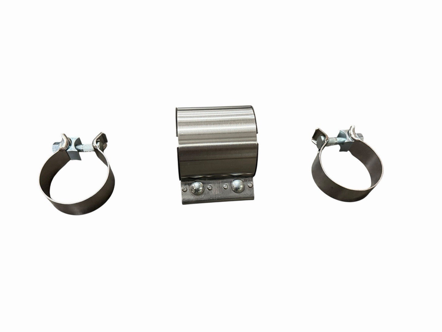 Polished axle back muffler exhaust for BMW F30 F32 335i 435i, by JackSpania Racing, showing shiny stainless steel finish.