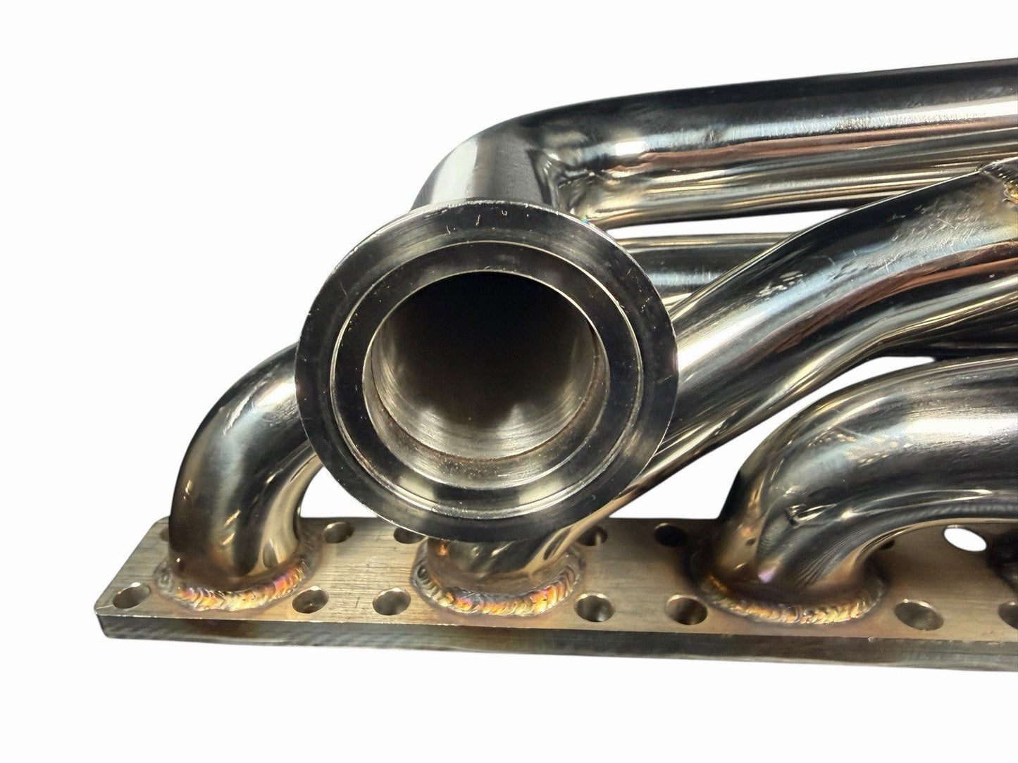 BMW E46, E36, E39 tubular turbo manifold with T3 T4 flange and 44mm wastegate, by JackSpania Racing, for exhaust upgrades.