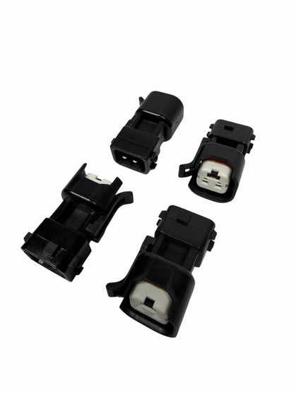 JackSpania Racing EV6 EV14 fuel injector adapter quick connector harness set for engine parts, showing the connector and wiring.