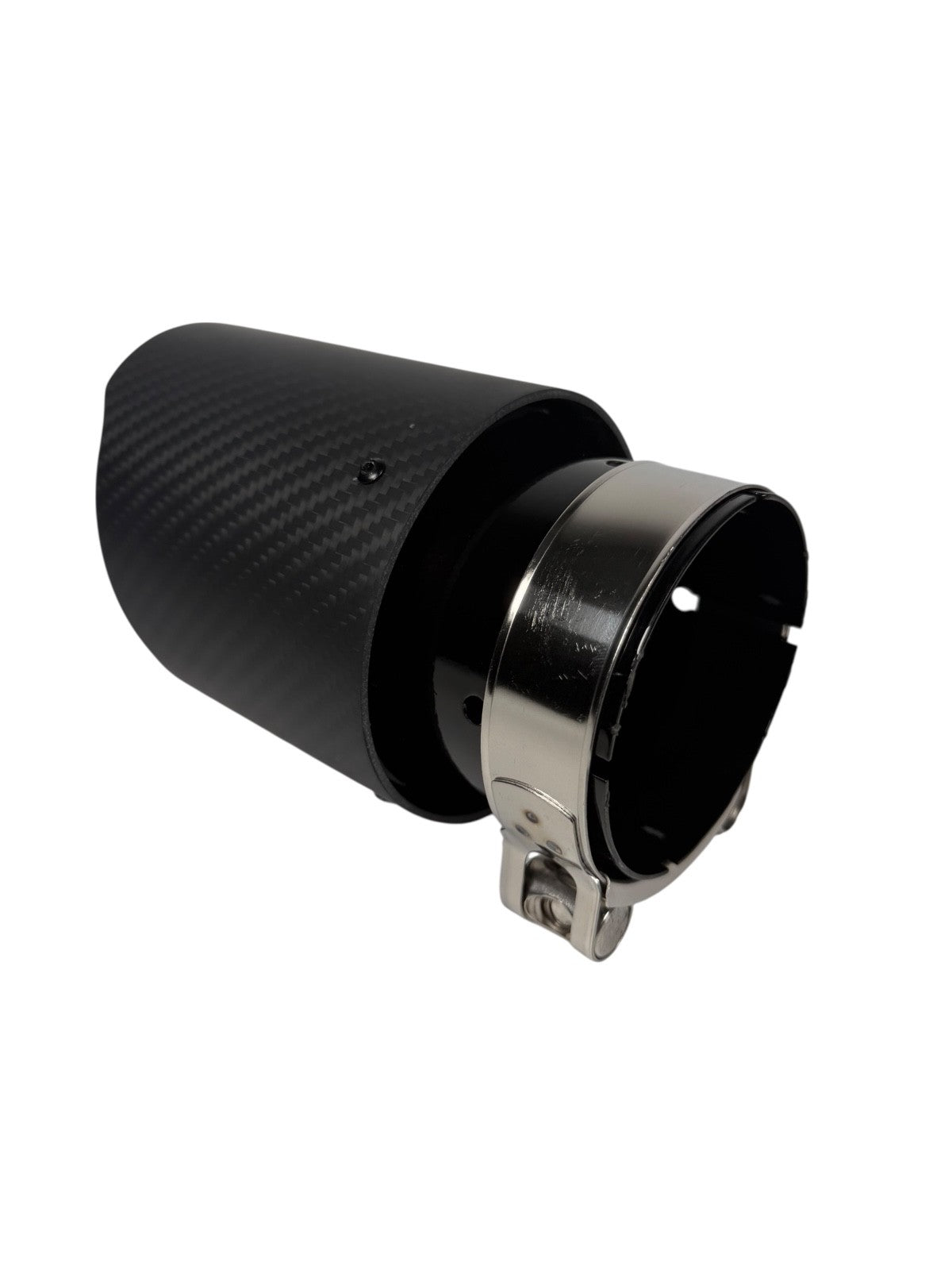 JackSpania Racing carbon fiber exhaust pipe tip, 3-inch universal tailpipe for vehicle exhaust system, sleek and lightweight design.