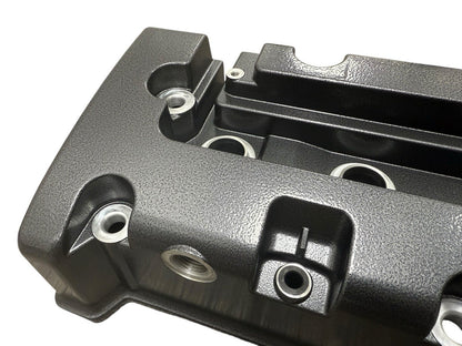 Cast aluminum K Series vented valve cover baffle for Honda Acura K20 K24 engines, compatible with AN10 fittings, by Jack Spania Racing.