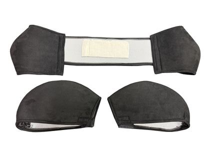 JackSpania Racing suede seat protector set for Recaro SR3 SR4 semi-bucket seats, showing beige suede covers on car seats.